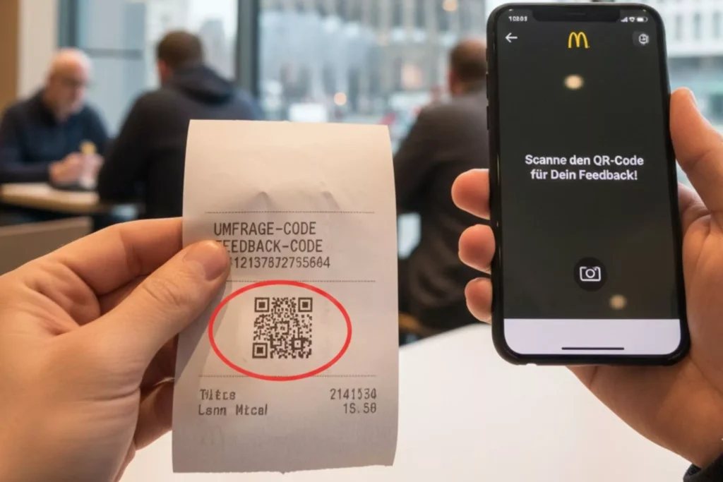 McDonald’s Feedback Seite mit eingegebenem Umfragecode im Formular